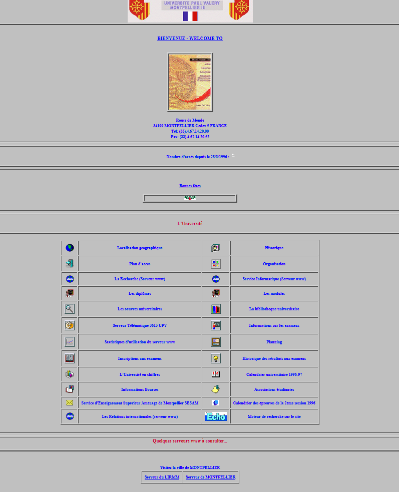 Aperçu du site de l'Université Montpellier 3 le 19 décembre 1996 avec la Wayback Machine